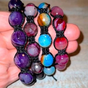 SET OF FOUR Agate Stone Bead Bracelets
